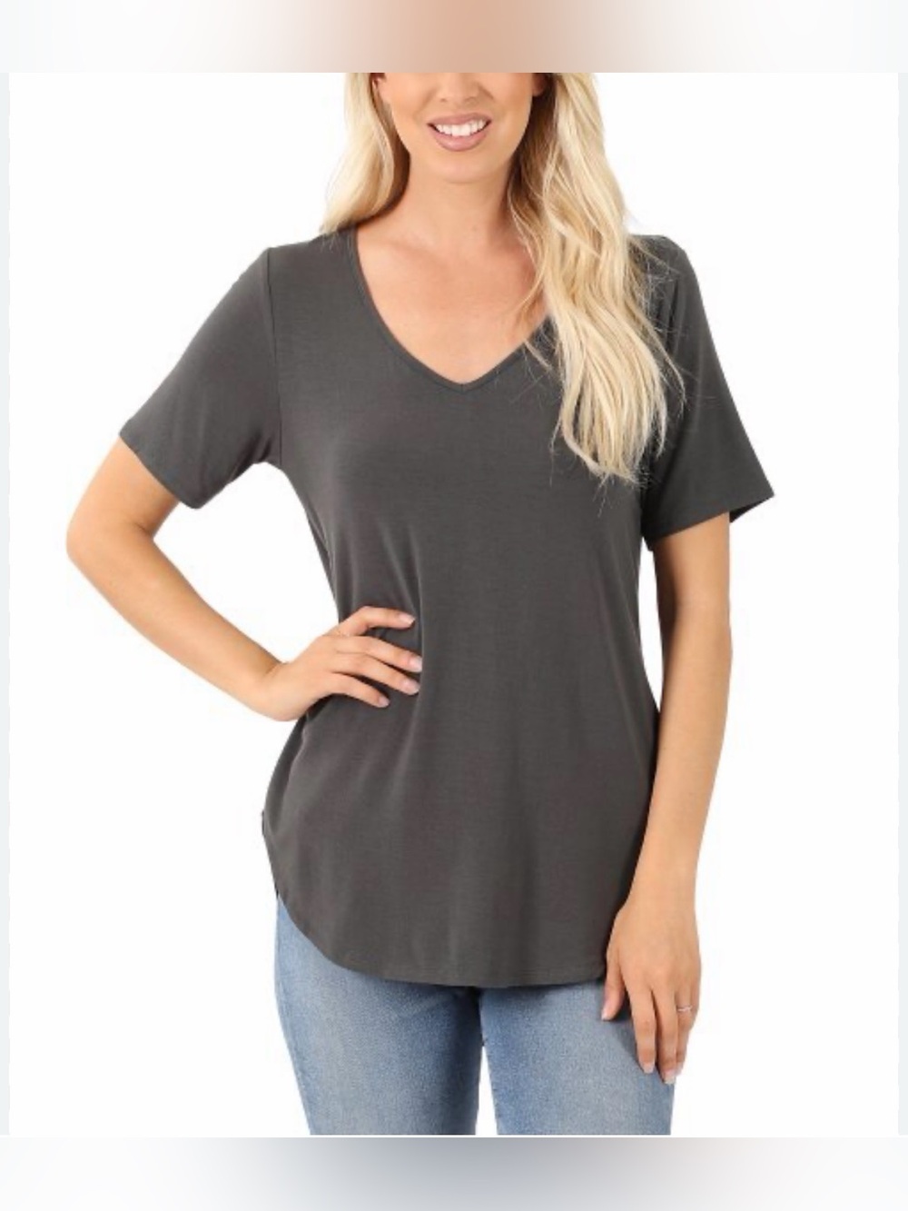 Zenana Ash Gray V-Neck Hi-Low Tee Size XL NWT - C45-045